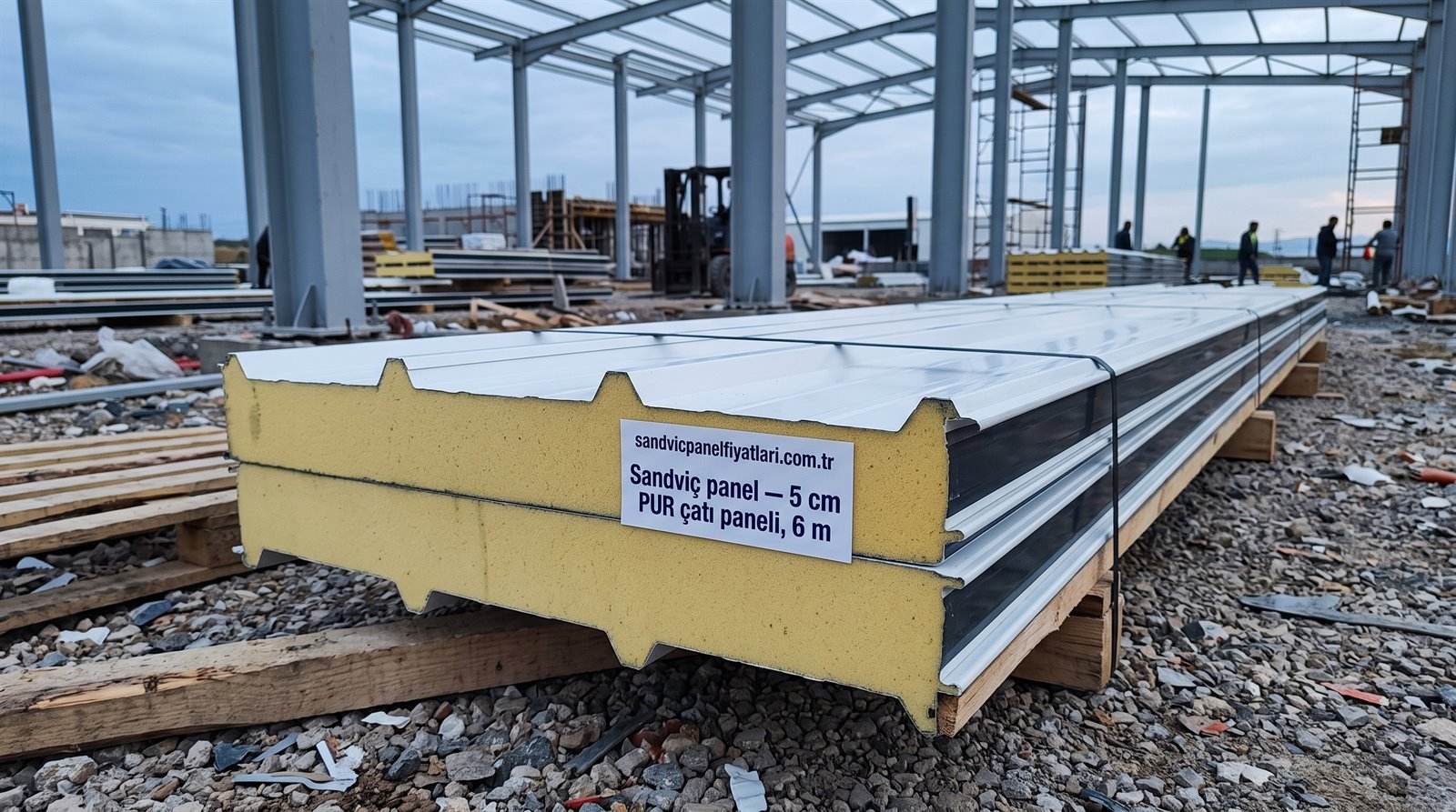 Sandviç panel paketi raf gözünde, kesit uçları ön planda